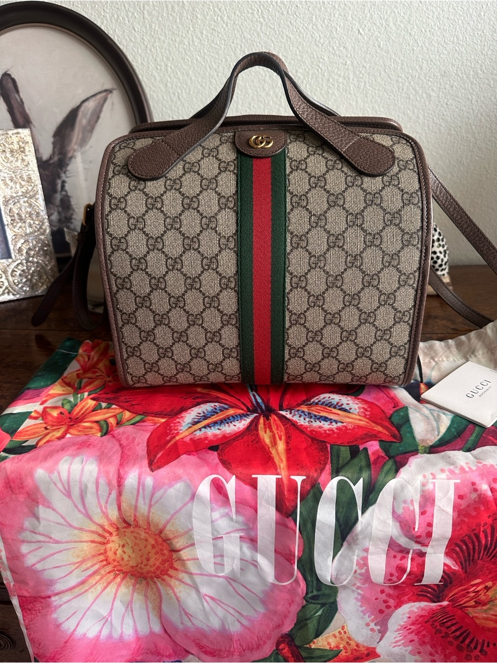 Gucci Mini Ophidia Fold Over Duffle Bag GG Coated Canvas